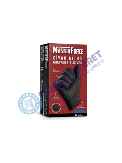 MasterForce Siyah Nitril Muayene Eldiveni 50’li